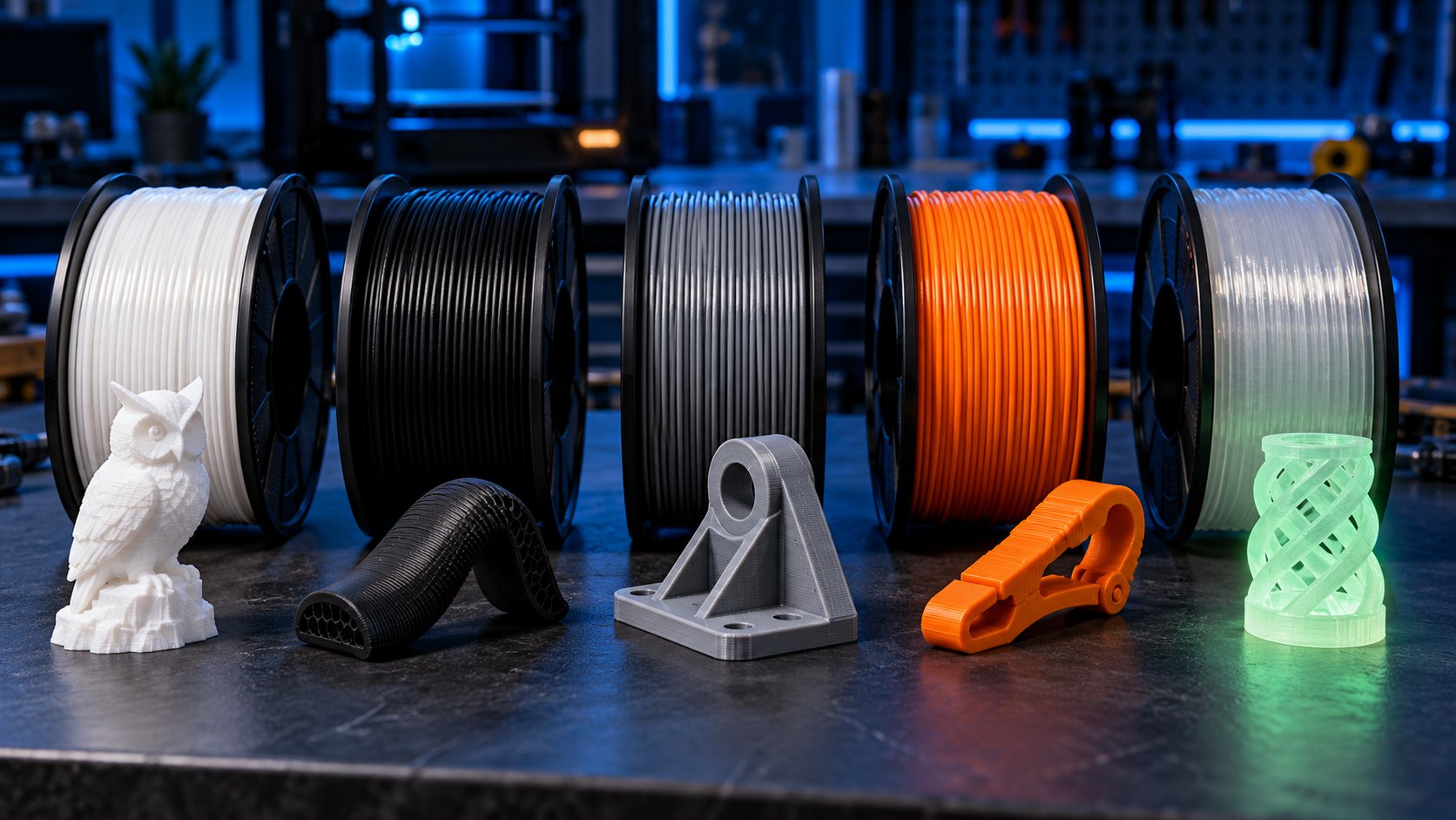 Ghid materiale pentru printare 3D: PLA, PETG, ABS, ASA sau TPU?